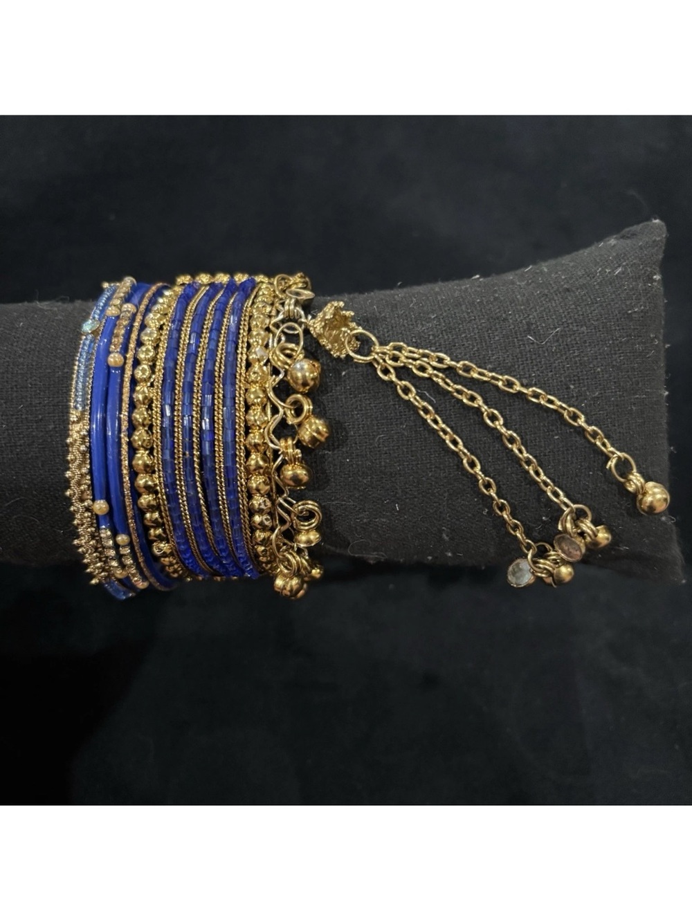 Gold & Royal Blue Beaded Multi-Strand Bracelet set Women Jewelry